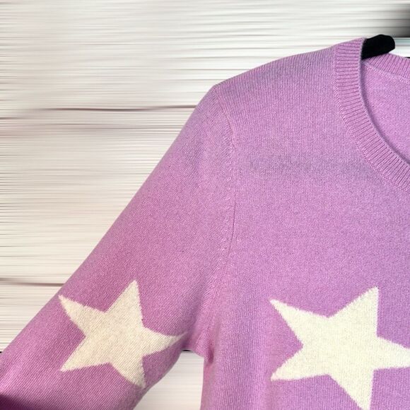 Talbots Cashmere Crewneck Sweater Star Print Lilac Soft Luxury size S Excellent - Picture 5 of 9